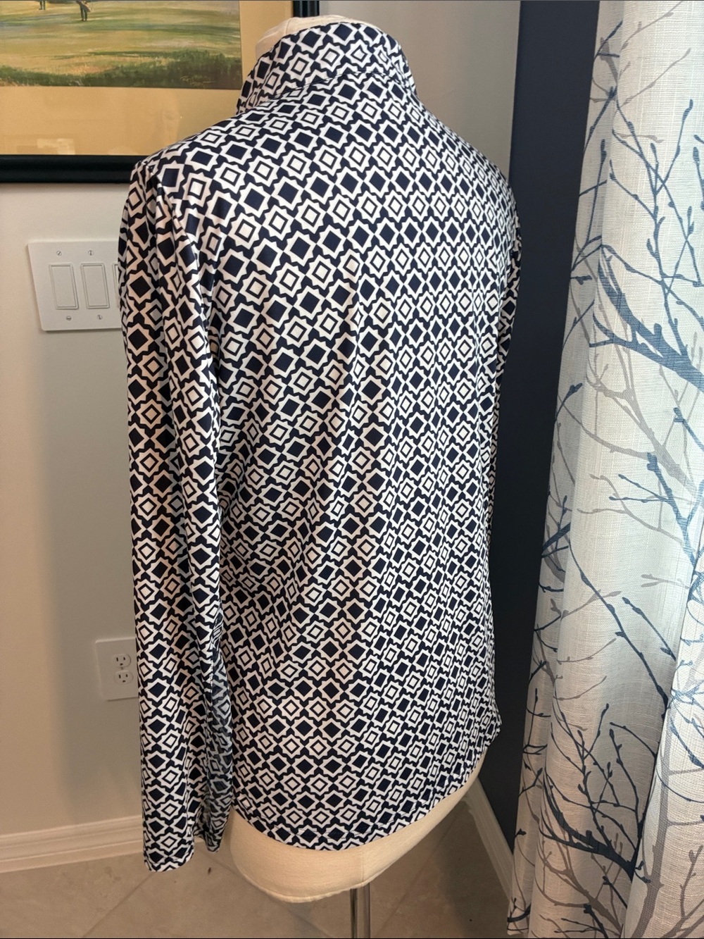San Soleil Geometric Print Quarter-Zip Pullover - Navy & White - Picture 5 of 7